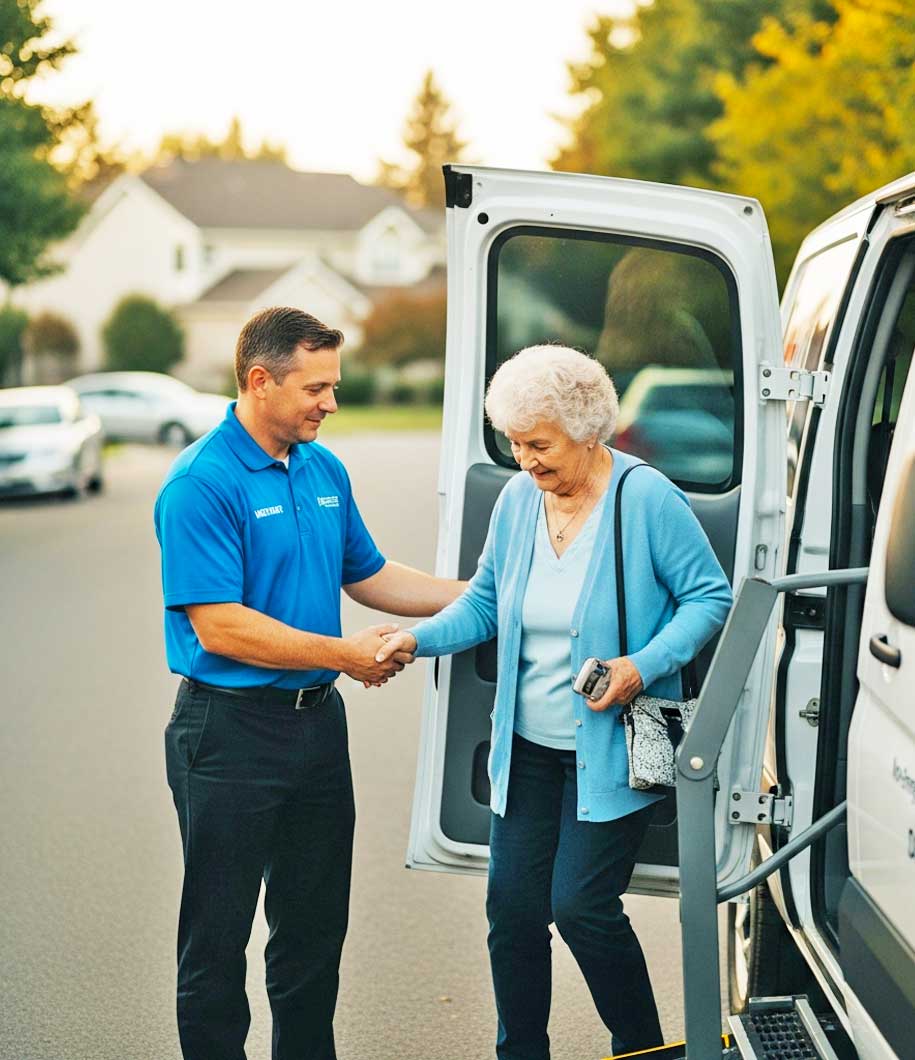 A man in a wheelchair getting into a Non-Emergency Medical Transport in Virginia